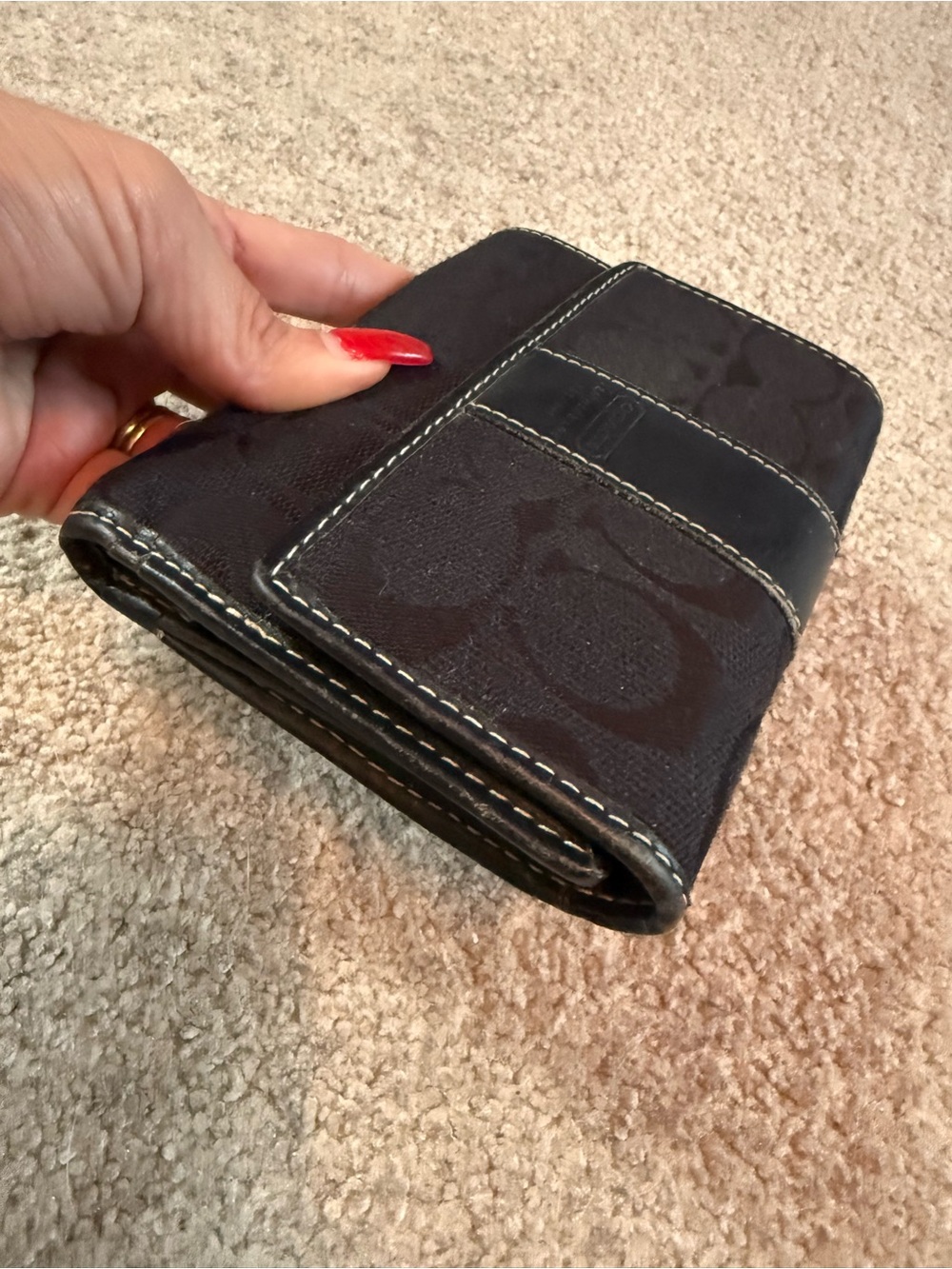 Coach Black Signature Canvas Trifold Wallet with Leather Trim - Picture 8 of 9